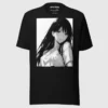 A black t-shirt with a manga design of a long hair anime girl