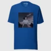 A color t-shirt with a design of a 90s anime girl in the middle of the road in a retro vintage style
